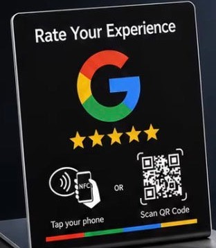 NFC review display on a counter