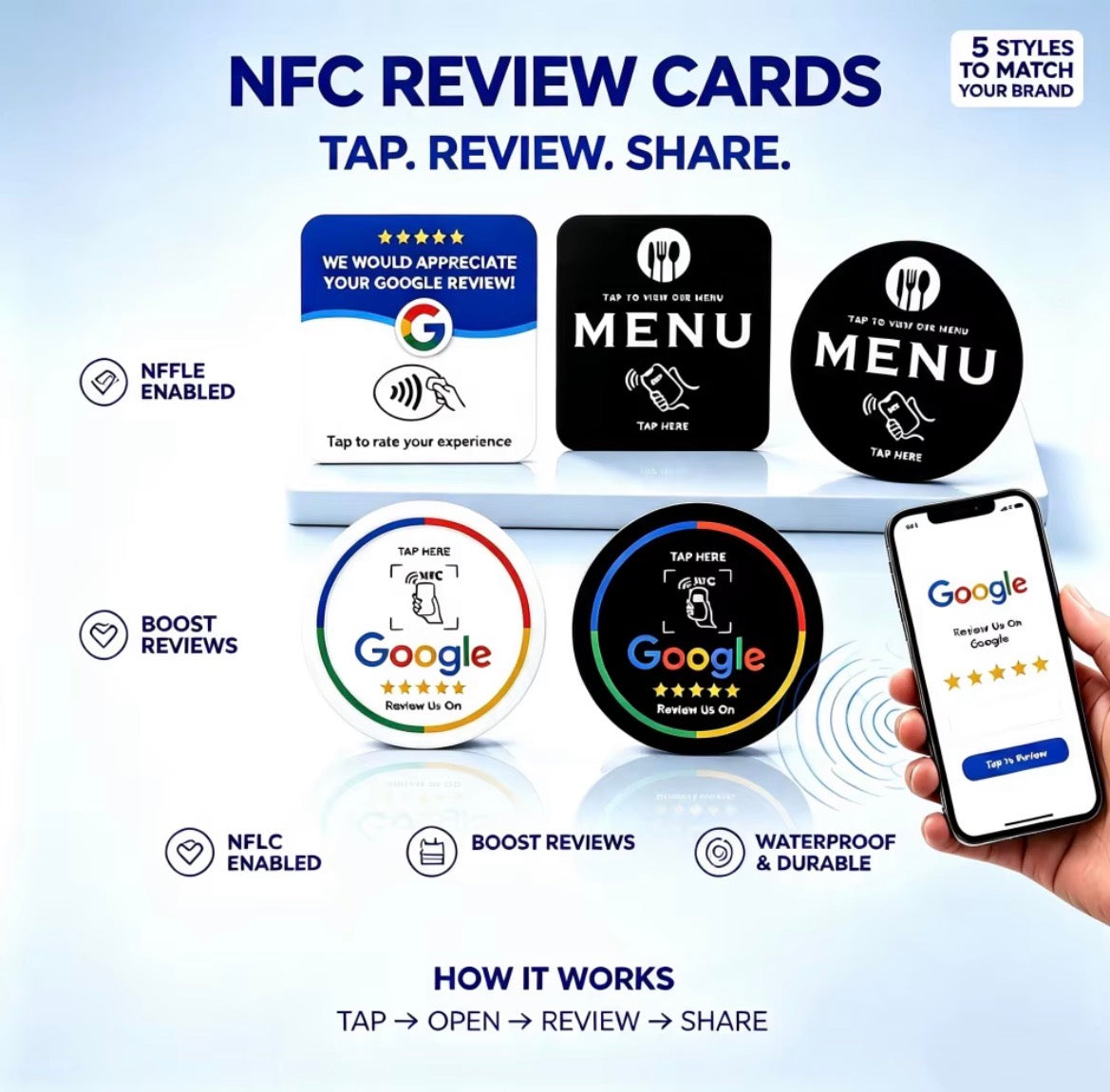 Custom Non-contact Google Social Media Gift Card Circular Google Evaluation NFC Customized
Google Card with NFC Chip